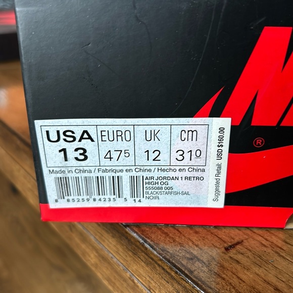 Air Jordan 1 retro high OG; black/starfish – sail. Sz13; shattered backboard. - Picture 4 of 4